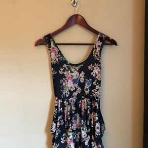 Navy Floral Ruffled Dress